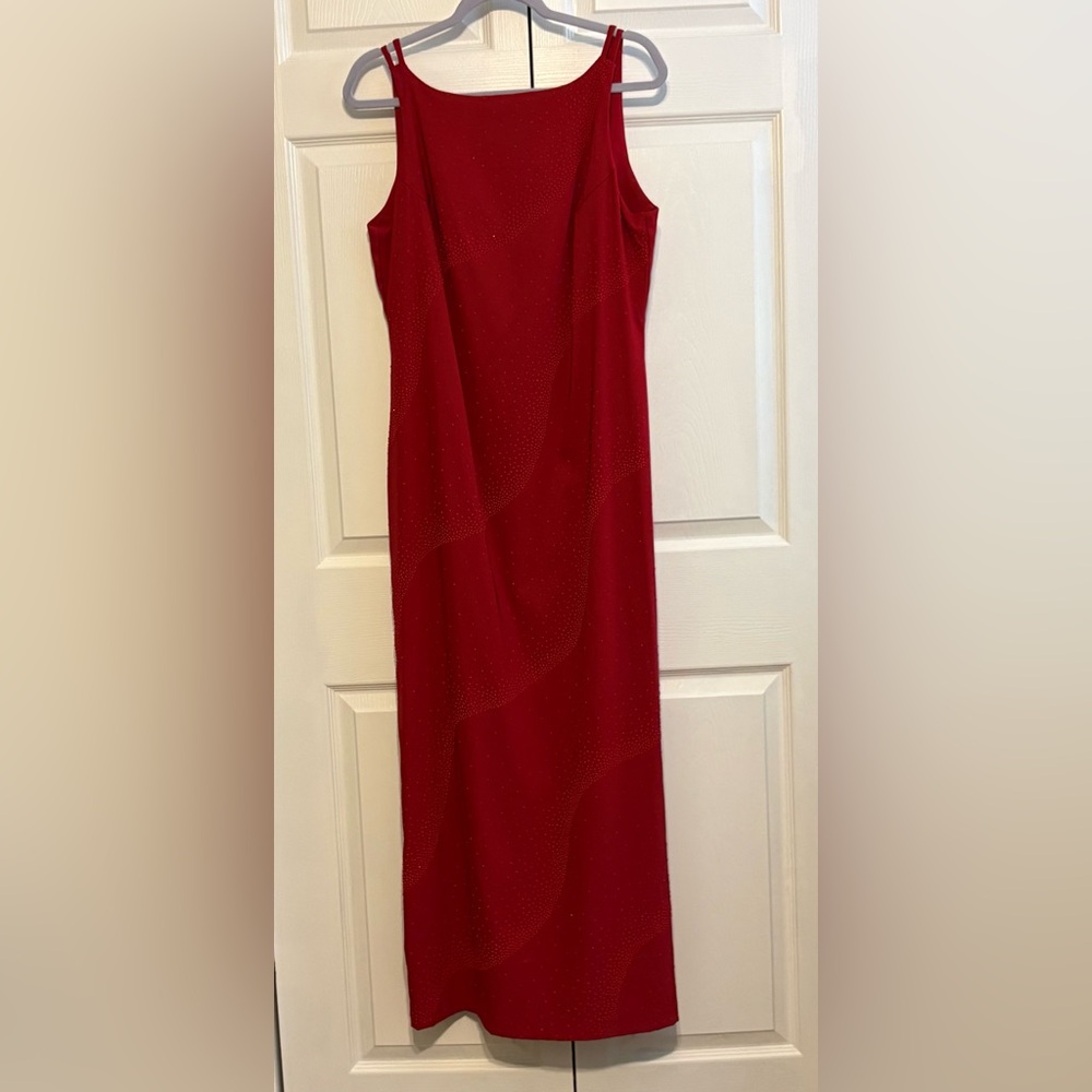 CDC Vintage Vibrant Red Lightly Beaded Long Formal Dress Size 14
